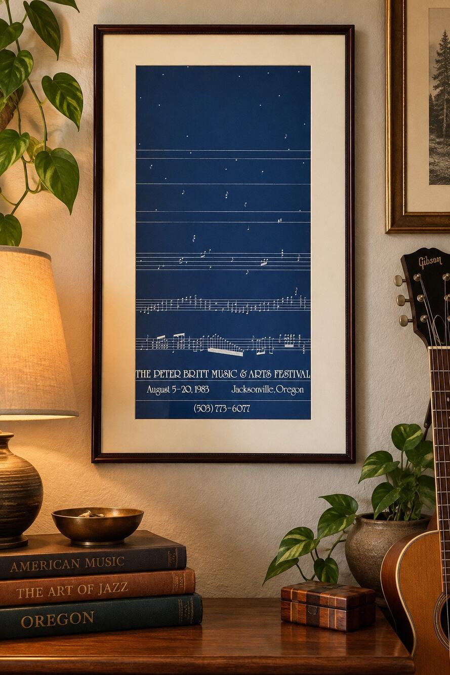 1983 Peter Britt Music & Arts Festival Poster Jacksonville Oregon Framed 16x27